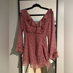 Red small flower long sleeve mini dress
